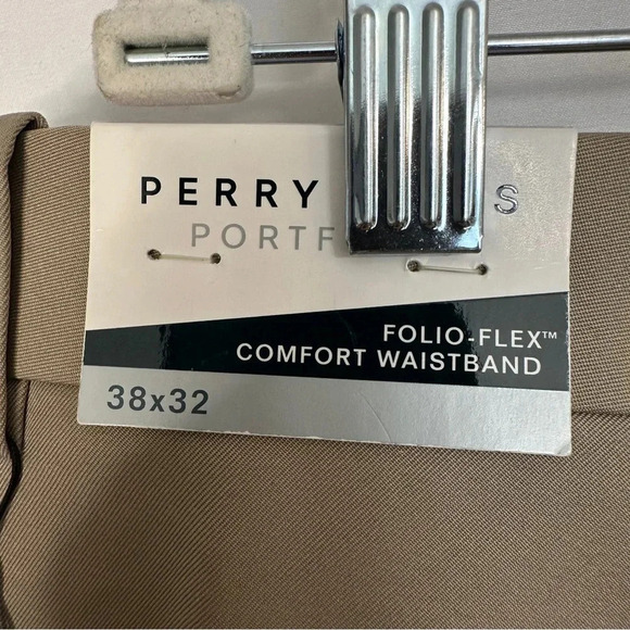 NWT Perry Ellis Portfolio Mens Pants 38x32 Khaki Folio Flex Comfort Waistband - Picture 9 of 14